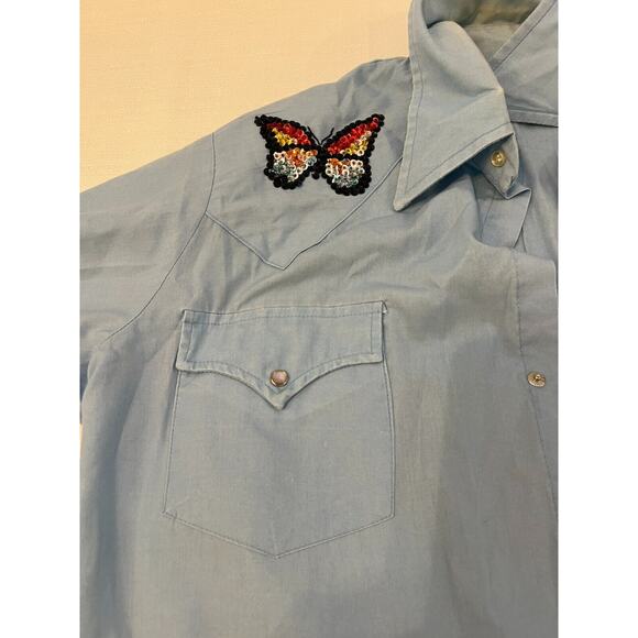 Dickson-Jenkins Button Up Shirt Women Size Large Butterfly Sequin Applikue Snap - Picture 4 of 14